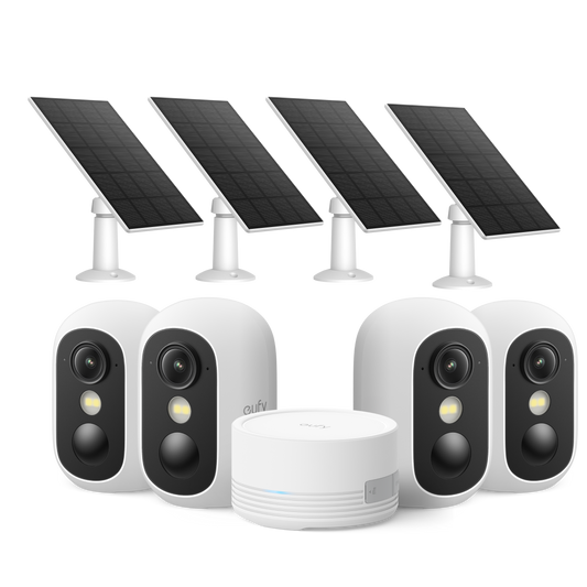 eufy Security eufyCam C35 Kit di 4 Cam wireless interna/esterna+Pannello FV eufy C10 (3W)