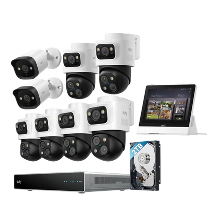 Sistema di Sicurezza eufy PoE NVR S4 Max+eufy PoE Bullet-PTZ Cam S4x2+Sistema di Sicurezza NVR PoE eufy E40x2+Smart Display