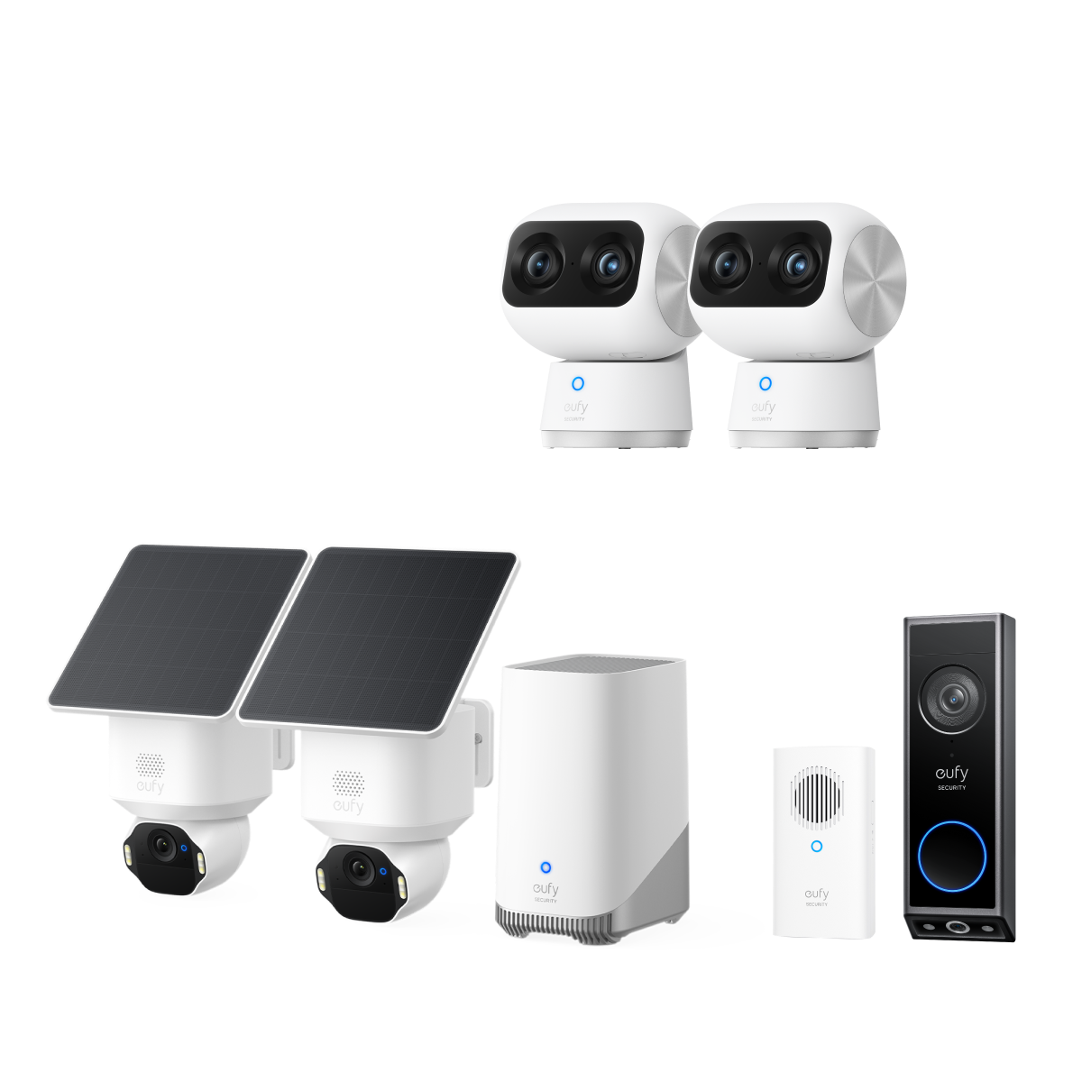 Eufy SoloCam E42 Kit 2 (HomeBase S380)+Telecamera per interni S350 Kit 2+Videocitofono E340+Video Doorbell E340