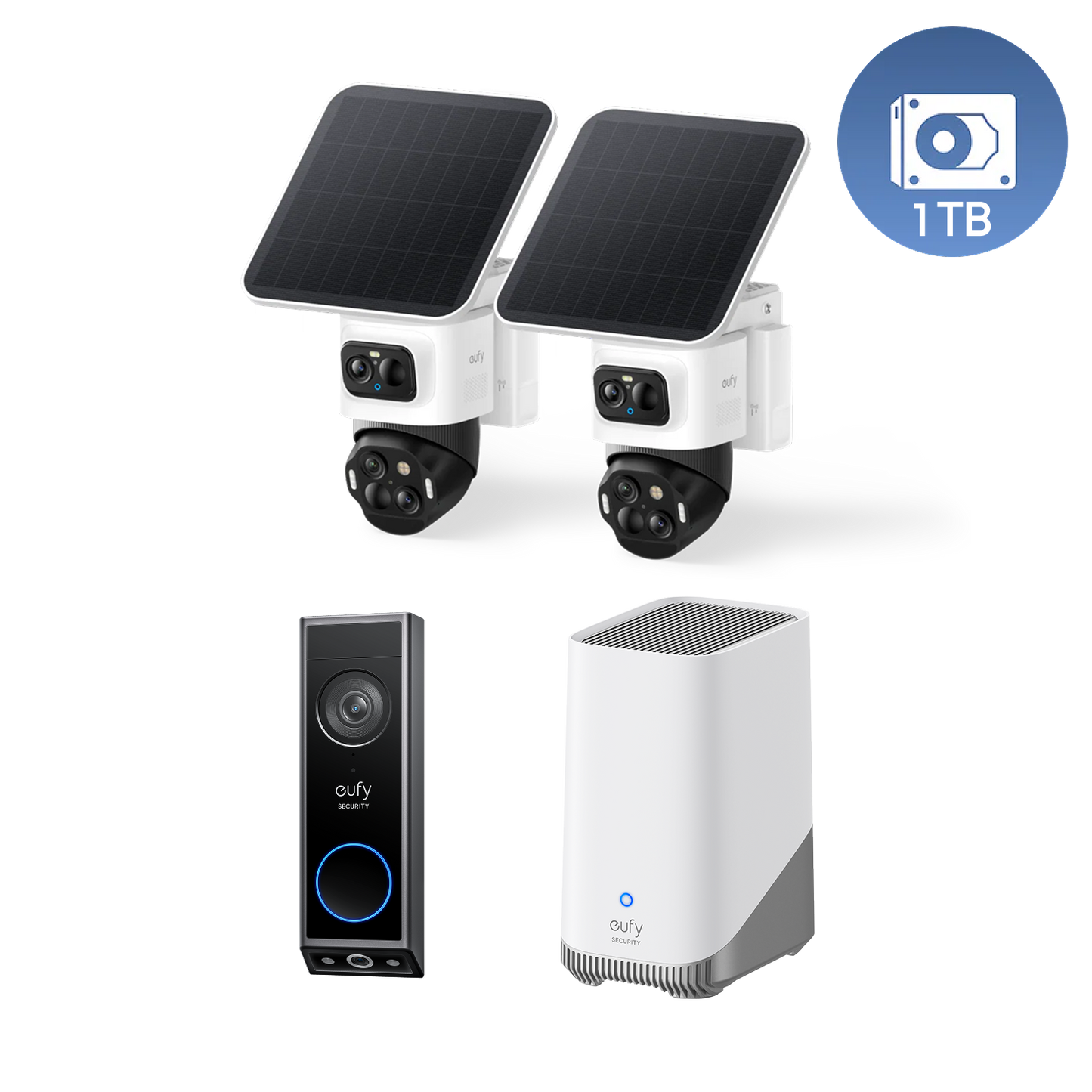 eufyCam S4 Kit 2 Telecamere(HomeBase S380)+Videocitofono E340+1TB Hard Drive